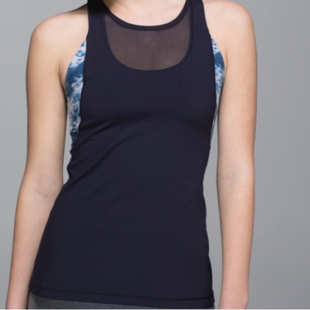 Lululemon Mesh With Me Tank Naval Blue / Sea Side Silver Fox Alberta Lake